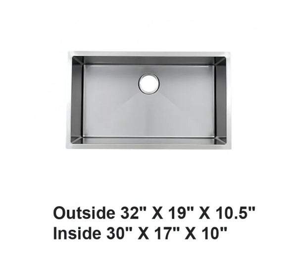 Small Radius Single Bowl Stainless Steel Kitchen Sink (Round Corner)  32x 10.5