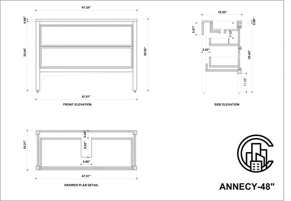ANNECY 48" CHARCOAL OAK BATHROOM VANITY