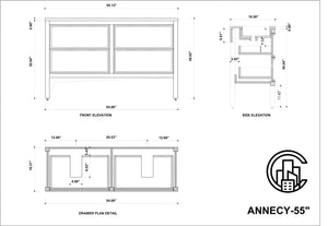 ANNECY 55" CHARCOAL OAK BATHROOM VANITY