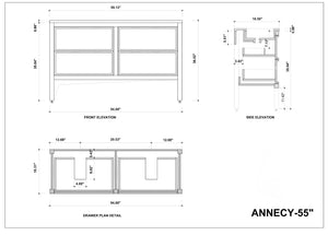 ANNECY 55" CHARCOAL OAK BATHROOM VANITY