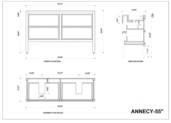 ANNECY 55" CHARCOAL OAK BATHROOM VANITY