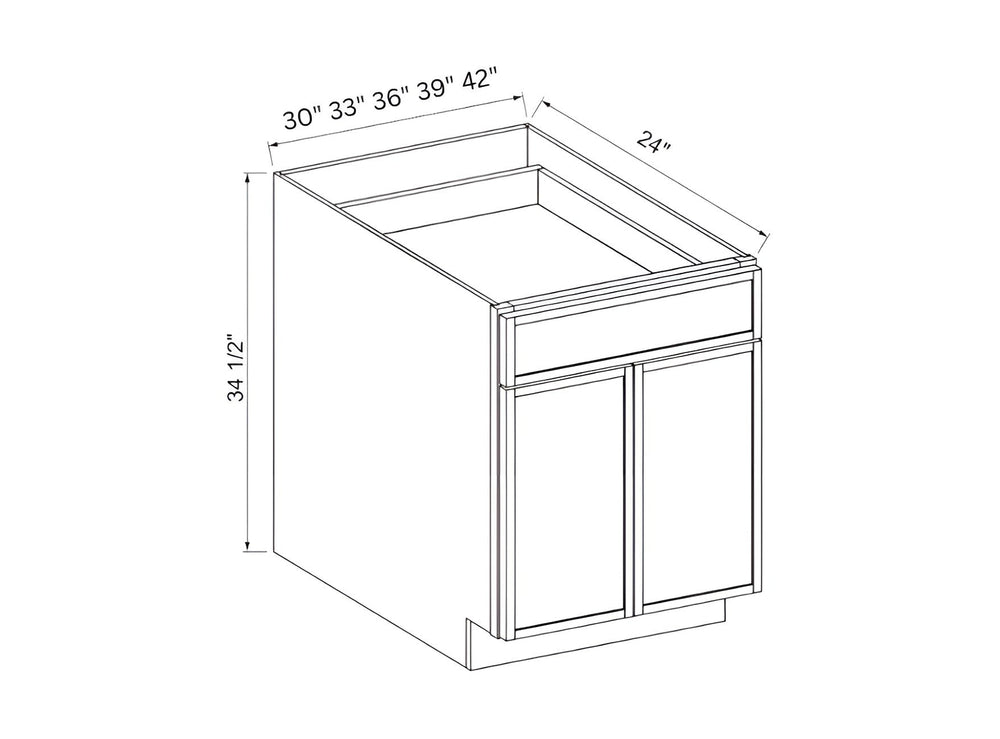 Slim Amber Oak Base Cabinet with Double Doors and Drawers