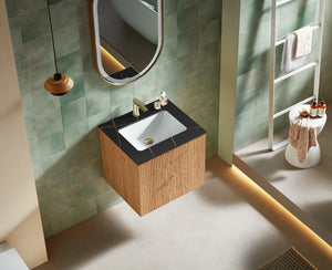 BARCELONA 24” NATURAL OAK BATHROOM VANITY ( WHITE/BLACK COUNTERTOP)