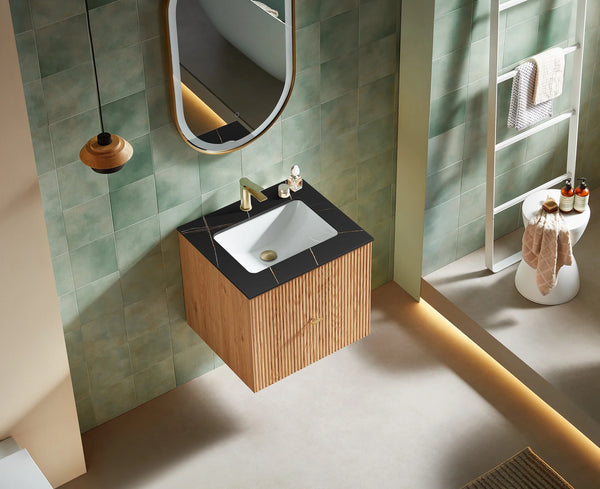 BARCELONA 24” NATURAL OAK BATHROOM VANITY ( WHITE/BLACK COUNTERTOP)