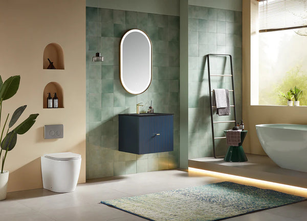 BARCELONA 24” DARK BLUE BATHROOM VANITY (WHITE/BLACK COUNTERTOP)
