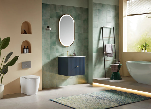 BARCELONA 24” DARK BLUE BATHROOM VANITY (WHITE/BLACK COUNTERTOP)