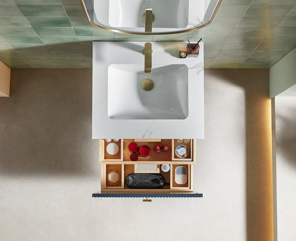 BARCELONA 24” DARK BLUE BATHROOM VANITY (WHITE/BLACK COUNTERTOP)