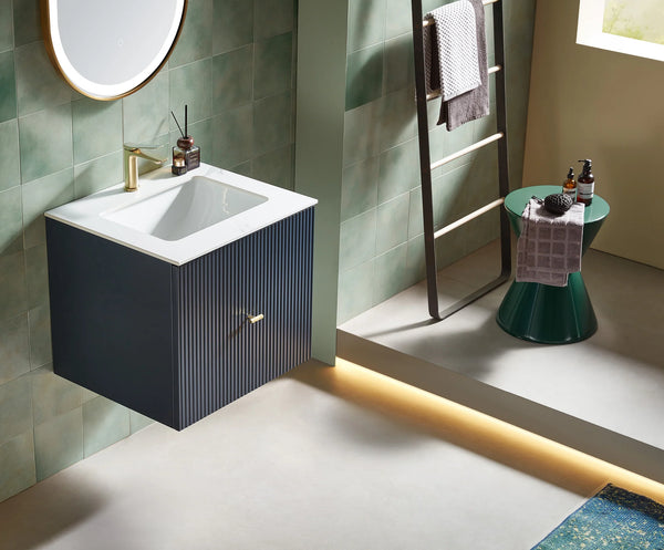 BARCELONA 24” DARK BLUE BATHROOM VANITY (WHITE/BLACK COUNTERTOP)