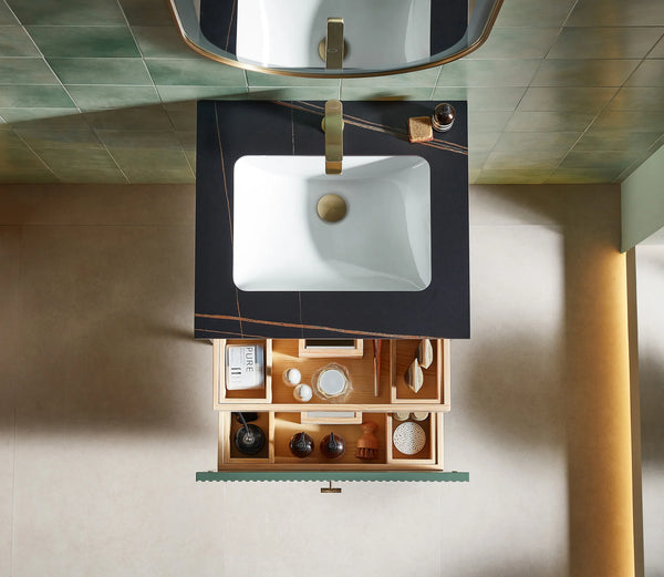 BARCELONA 24” FOREST GREEN BATHROOM VANITY ( WHITE/BLACK COUNTERTOP)