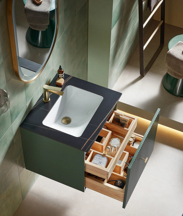 BARCELONA 24” FOREST GREEN BATHROOM VANITY ( WHITE/BLACK COUNTERTOP)
