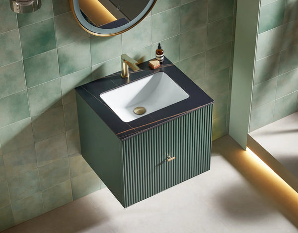 BARCELONA 24” FOREST GREEN BATHROOM VANITY ( WHITE/BLACK COUNTERTOP)