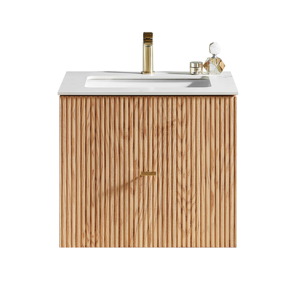 BARCELONA 24” NATURAL OAK BATHROOM VANITY ( WHITE/BLACK COUNTERTOP)
