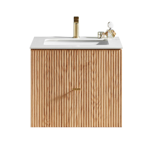 BARCELONA 24” NATURAL OAK BATHROOM VANITY ( WHITE/BLACK COUNTERTOP)