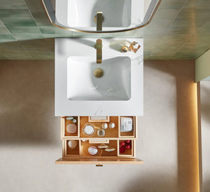 BARCELONA 24” NATURAL OAK BATHROOM VANITY ( WHITE/BLACK COUNTERTOP)