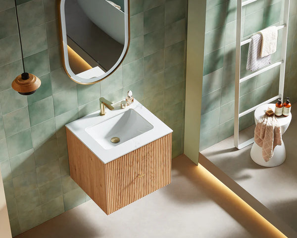 BARCELONA 24” NATURAL OAK BATHROOM VANITY ( WHITE/BLACK COUNTERTOP)