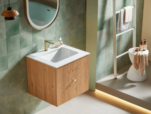 BARCELONA 24” NATURAL OAK BATHROOM VANITY ( WHITE/BLACK COUNTERTOP)