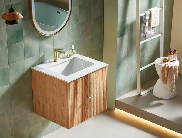 BARCELONA 24” NATURAL OAK BATHROOM VANITY ( WHITE/BLACK COUNTERTOP)