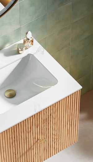 BARCELONA 24” NATURAL OAK BATHROOM VANITY ( WHITE/BLACK COUNTERTOP)
