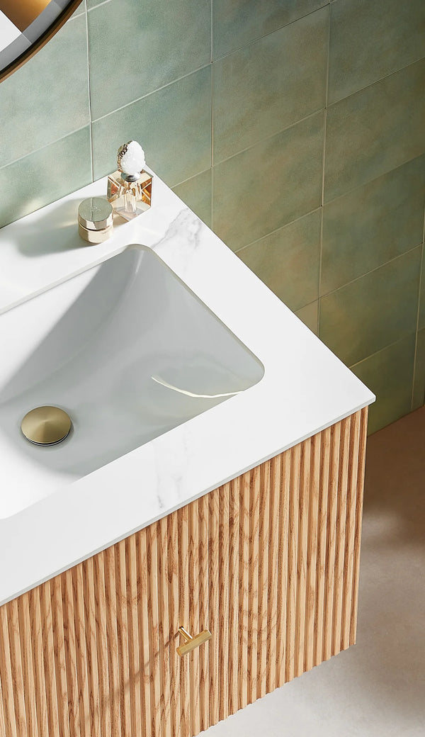 BARCELONA 24” NATURAL OAK BATHROOM VANITY ( WHITE/BLACK COUNTERTOP)