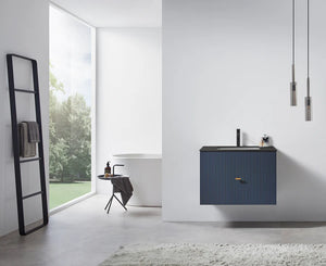 BARCELONA 30” DARK BLUE BATHROOM VANITY (BLACK/WHITE COUNTERTOP)