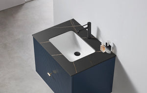 BARCELONA 30” DARK BLUE BATHROOM VANITY (BLACK/WHITE COUNTERTOP)