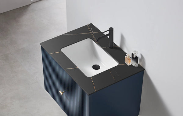 BARCELONA 30” DARK BLUE BATHROOM VANITY (BLACK/WHITE COUNTERTOP)