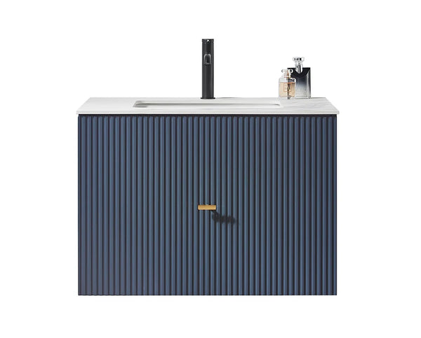 BARCELONA 30” DARK BLUE BATHROOM VANITY (BLACK/WHITE COUNTERTOP)