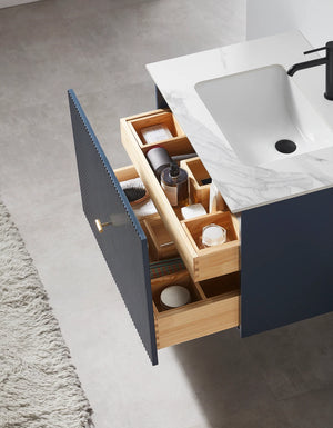BARCELONA 30” DARK BLUE BATHROOM VANITY (BLACK/WHITE COUNTERTOP)