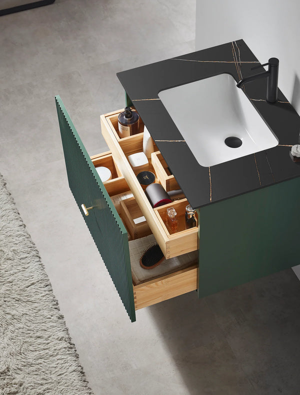 BARCELONA 30” FOREST GREEN BATHROOM VANITY (BLCK/WHITE COUNTERTOP)