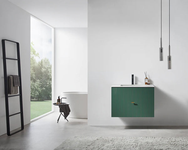 BARCELONA 30” FOREST GREEN BATHROOM VANITY (BLCK/WHITE COUNTERTOP)
