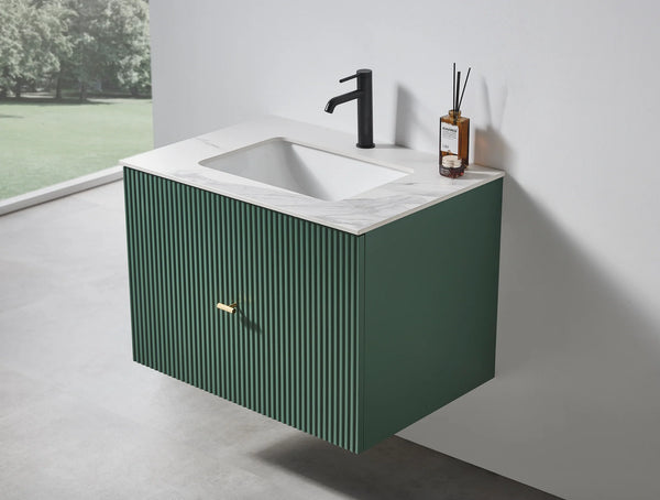 BARCELONA 30” FOREST GREEN BATHROOM VANITY (BLCK/WHITE COUNTERTOP)