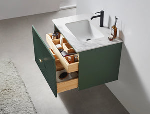 BARCELONA 30” FOREST GREEN BATHROOM VANITY (BLCK/WHITE COUNTERTOP)