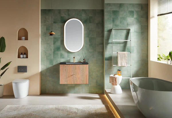 BARCELONA 30” NATURAL OAK BATHROOM VANITY ( WHITE/BLACK COUNTERTOP)