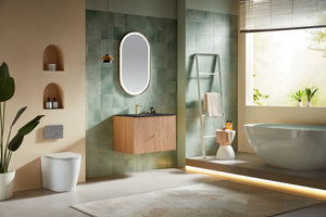 BARCELONA 30” NATURAL OAK BATHROOM VANITY ( WHITE/BLACK COUNTERTOP)