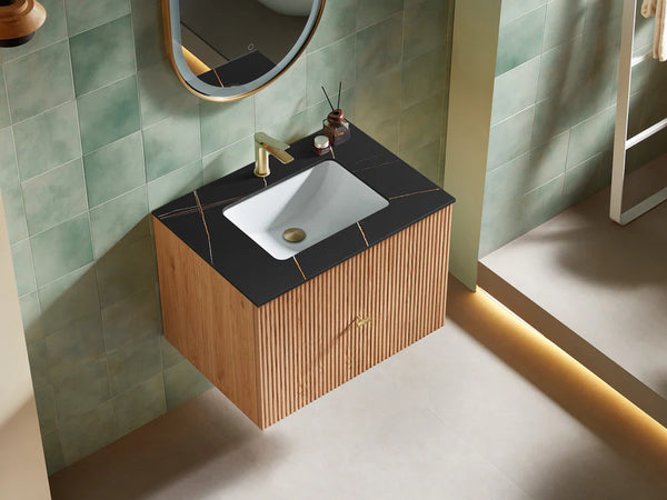 BARCELONA 30” NATURAL OAK BATHROOM VANITY ( WHITE/BLACK COUNTERTOP)