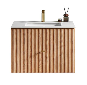 BARCELONA 30” NATURAL OAK BATHROOM VANITY ( WHITE/BLACK COUNTERTOP)