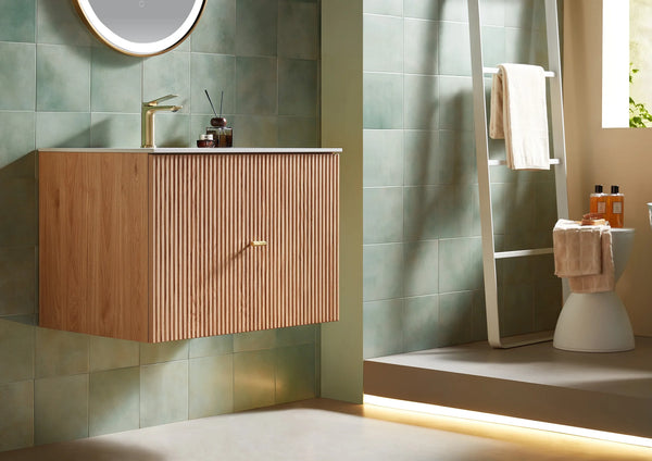 BARCELONA 30” NATURAL OAK BATHROOM VANITY ( WHITE/BLACK COUNTERTOP)