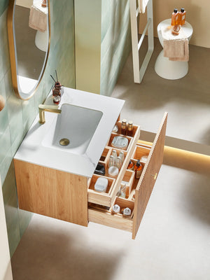 BARCELONA 30” NATURAL OAK BATHROOM VANITY ( WHITE/BLACK COUNTERTOP)