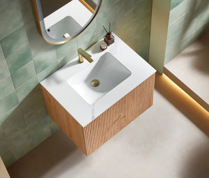 BARCELONA 30” NATURAL OAK BATHROOM VANITY ( WHITE/BLACK COUNTERTOP)