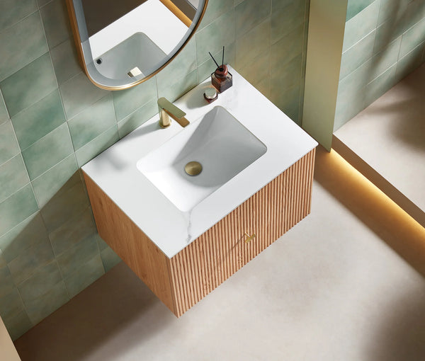 BARCELONA 30” NATURAL OAK BATHROOM VANITY ( WHITE/BLACK COUNTERTOP)