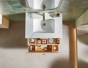 BARCELONA 30” NATURAL OAK BATHROOM VANITY ( WHITE/BLACK COUNTERTOP)