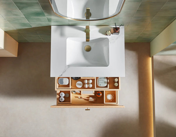 BARCELONA 30” NATURAL OAK BATHROOM VANITY ( WHITE/BLACK COUNTERTOP)