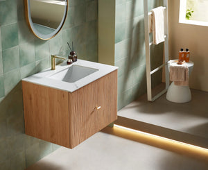 BARCELONA 30” NATURAL OAK BATHROOM VANITY ( WHITE/BLACK COUNTERTOP)