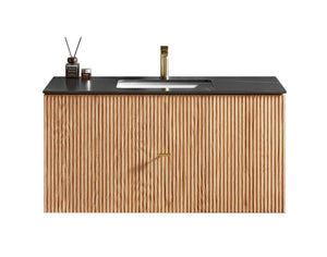 BARCELONA 42” NATURAL OAK BATHROOM VANITY (WHITE/BLACK COUNTERTOP)