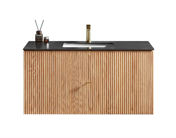 BARCELONA 42” NATURAL OAK BATHROOM VANITY (WHITE/BLACK COUNTERTOP)