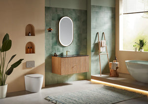 BARCELONA 42” NATURAL OAK BATHROOM VANITY (WHITE/BLACK COUNTERTOP)