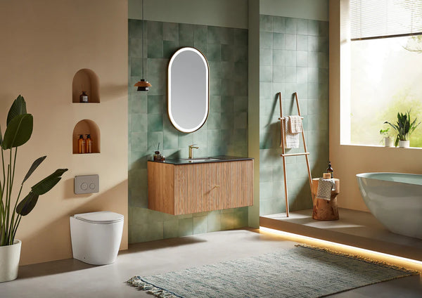 BARCELONA 42” NATURAL OAK BATHROOM VANITY (WHITE/BLACK COUNTERTOP)