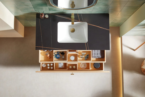 BARCELONA 42” NATURAL OAK BATHROOM VANITY (WHITE/BLACK COUNTERTOP)