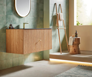 BARCELONA 42” NATURAL OAK BATHROOM VANITY (WHITE/BLACK COUNTERTOP)