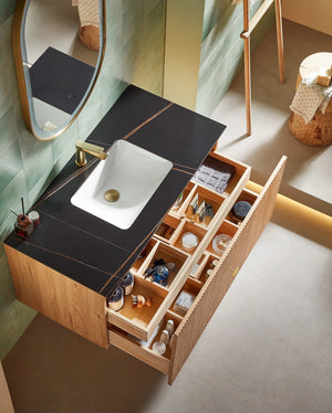 BARCELONA 42” NATURAL OAK BATHROOM VANITY (WHITE/BLACK COUNTERTOP)
